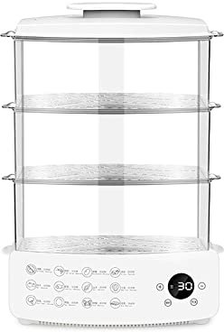 NF Food Steamer 3 Tier Electric Vegetable Steamer with Timer 12L Multifunctional Digital Steamer for Fast Simultaneous Cooking ,BPA-Free, White