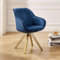Zouron Chaise de Salle à Manger en Velours avec Pieds dorés, Chaise pivotante, Chaise de Bureau sans roulettes, Chaise de Salon avec accoudoirs et Assise rembourrée, Chaise de Cuisine, Bleu foncé