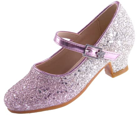 EIGHT KM - Mädchen High Heel Kleid Schuhe - Mary Jane Prinzessin Hochzeit Pumps - Funkelnder Glitzer Glatt Schuhe für Kinder Kleinkind