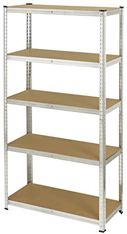 Baroni Home Regal aus Stahl und Holz MDF, Steckregal für Garage, Lager, Keller, Abstellraum, Tragkraft 400 kg, Maße, Steckregal (5 Etagen / 1 Stück)