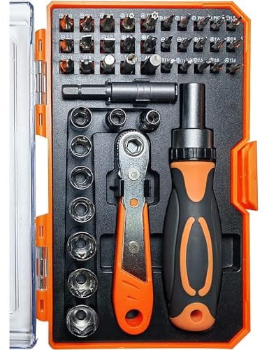 Ratschen-Schraubendreher-Set TOOLMAK Schraubendreher 42 in 1 Ratschenschlüssel-Set, mit drehbaren Ratschengriffen & Aufbewahrungskoffer, Haushalt Reparatur Werkzeug-Sets für Fahrrad
