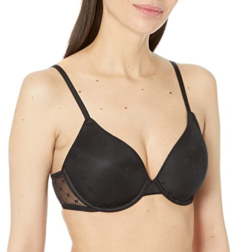 DKNY Damen Women's Monogram Mesh Full Coverage Bra BH mit voller Abdeckung, Halbtransparent, Schwarz, 75C