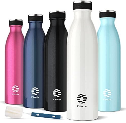 FJbottle Edelstahl Trinkflasche 1L - BPA-Frei Auslaufsichere Wasserflasche Sport, Kohlensäure geeignet - Thermosflasche für Sprudel, Uni, Fitness, Outdoor, Camping