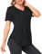 Deaviya Sport T-Shirt Damen, Fitness Sport Shirt Kurzarm Oberteile, V-Ausschnitt Laufshirt für Frauen, Workout, Gym Yoga Shirt Damen (DE/NL/SE/PL, Alphanumerisch, 3XL, Regular, Regular, Schwarz)