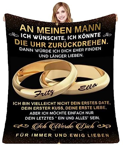 ZUCZUG Personalisierte Kuscheldecke Geschenke Decke mit Name, Frau für Ehemann Nachricht Briefdecke für Männer Decke Jahrestag Hochzeitstag Geburtstagsgeschenk Valentinstag für Ihn