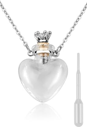 DS. DISTINCTIVE STYLE Collier en forme de fiole en forme de cœur avec pendentif en forme de bouteille de parfum - Collier pour liquide commémoratif pour cendres - Collier urne souvenir en verre pour
