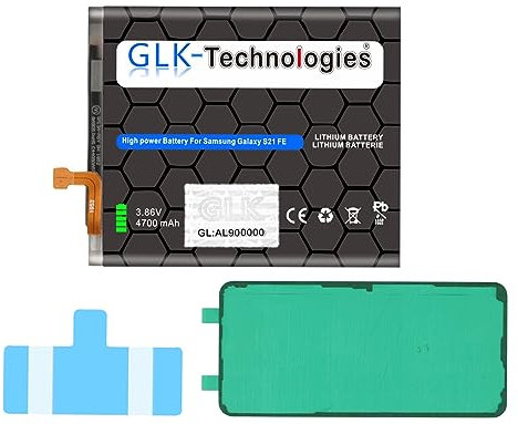 GLK-Technologies® Batteria di ricambio ad alta potenza, compatibile con Samsung Galaxy S21 FE 5G SM-G990 EB-BG990ABY, batteria da 4700 mAh, con 2 set di nastri adesivi 2025 anno di costruzione