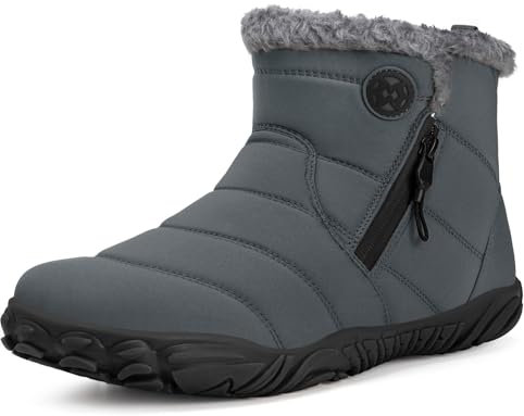 Stivali Barefoot Uomo Donna Invernali Scarpe da Neve Caldo Comode Stivaletti Antiscivolo Scarponcini con Wide Tox Box, Grigio, 46 EU