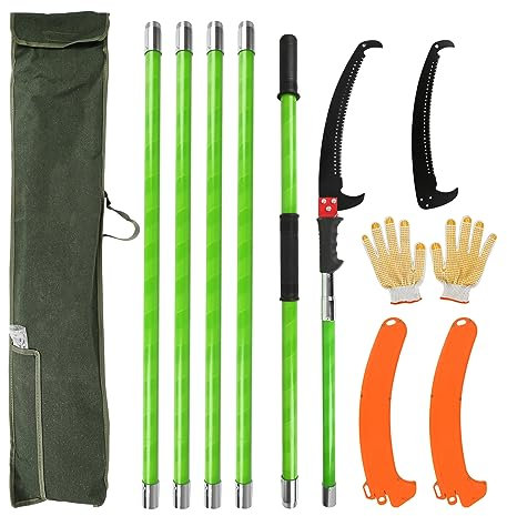 Astsäge Teleskop,Handsäge Baumsäge mit Stiel,Einstellbare Länge Gartensäge Teleskopsäge mit 2 Klinge und Tragetasche,Gartengeräte-Set Stangensäge für Astungsarbeiten und Baumpflege (6M)