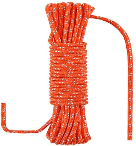 NorthPada 8 mm 20 Meter Diamond Braided Rope Twine String for Water Sports Anchor Fishing Arts DIY Crafting Gift Wrapping Clothesline Throw Camping Tent Hiking Binding Pull Swing Reflective Orange