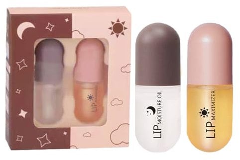 Lip Plumper & Care Serum Set, 2 Pcs - Day & Night Moisturizing, Hydrating & Reduce Fine Lines
