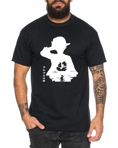 Luffy in Luffy - T-Shirt Homme Chapeau de Paille Luffy Zoro One Monkey D. Pirate Ace Piece Goku Anime Ruffy, Taille:XL, Couleur:Noir