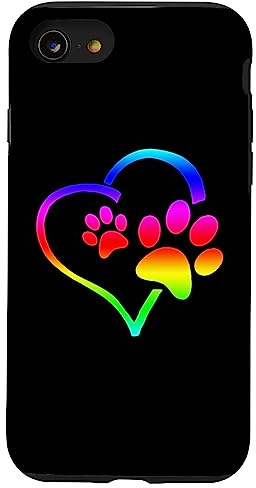 Rainbow Dog Paw Print Rescue Lover Gift Heart Black Case for iPhone SE (2020) / 7/8