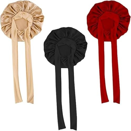 XZMCAT 3 Stück Seidenhaube Zum Schlafen, Satin Haarhaube Haarhaube, Satin Haarhaube für Damen, Satin Bonnet Verstellbare Elastisch Silk Bonnet, Haarschutz Für Die Nacht, Waschen Make-Up
