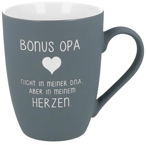 Spruchreif | Soft-Touch Tasse Grau Bonus Opa – Beidseitig gravierte Tasse mit liebevollem Spruch | Persönliches Geschenk für Bonus-Opas & Herzensmenschen | 350 ml