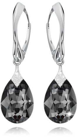 Ohrringe Silber 925 Hängend für Damen Ohrhänger Hängeohrringe mit Birne Kristallen Stein 12 Geburtsstein Schmuck für Sie Zirkonia Lange Ohrringe Mädchen Geschenk