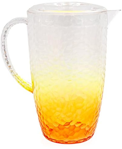 Carousel Home Orange Ombre 2 Litre Water Jug Pitcher Reusable Drinkware | Bubble Effect Plastic Juice Pitcher Garden Drinks Jug with Lid | Outdoor Jug Picnic Water Pitcher Jug