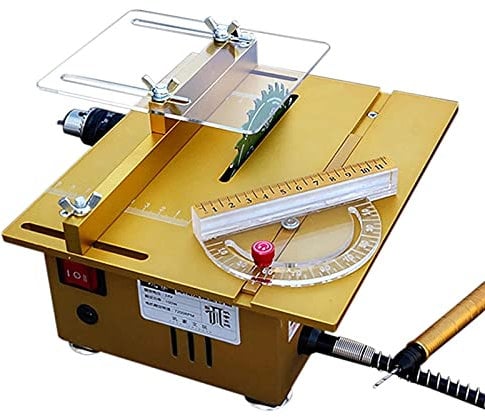 Mini Table Saw, Handmade Woodworking Bench Lathe DIY Model Cutting Saw Machinery Machine Metal Cutter Electric Polisher Grinder Drill Chuck, for DIY Handmade Wooden Model Crafts