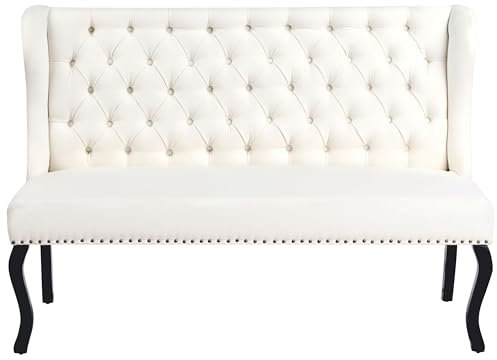 Beliani Modernes 2-Sitzer Küchensofa Stoffbezug weiß Holzbeine Ohrensofa Torsby