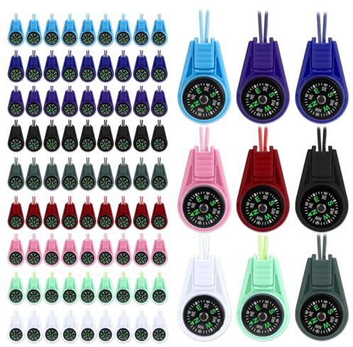 90 Pz Bussola per Bambini, Portatile Mini Bussola con Cordino Bussola per Escursionismo e Sopravvivenza Bussola da Scout per Bambini per Esterni Campeggio Bomboniere per Feste (9 Colori)