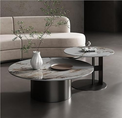 Marmor-Couchtisch-Set – runder Couchtisch aus der Mitte des Jahrhunderts mit Stahlfuß für Wohnzimmer Balkon – moderner Sofatisch für Empfangsraum