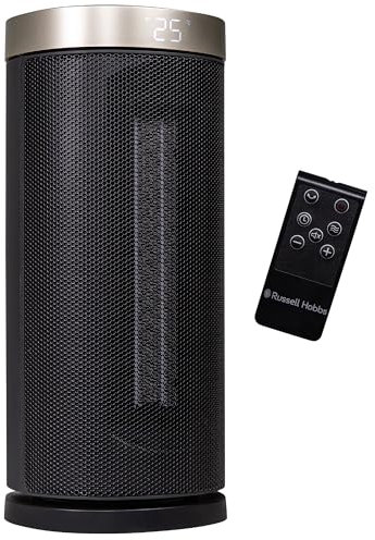 Russell Hobbs 13 Inch Space Portable Heater, 2000W Oscillating Ceramic Electric Heater Black & Gold, Low Energy Digital Display, 5-Modes, 24hr Auto Timer, Overheat Protection, RHCTH2001G