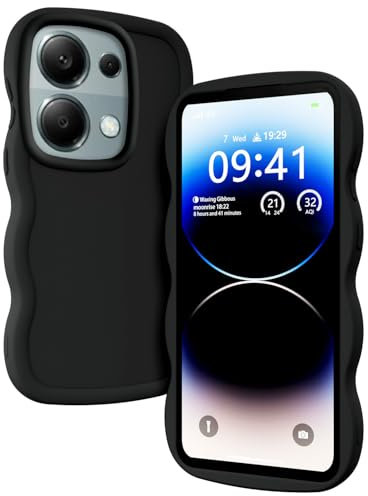 XINYEXIN Liquid Silicone Case for Xiaomi Redmi Note 13 Pro 4G / Poco M6 Pro, Wave Frame Curly Shape Cute Protective Case Soft Shockproof Bumper Cover - Black