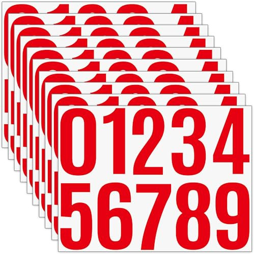 10 cm Groß Zahlen Aufkleber,10 Blätter 0-9 Rot Klebezahlen Wetterfest Sticker(100 Stück Zahlen),Number stickers,Selbstklebende Zahlen für Mülleimer,Briefkasten,Hausnummer