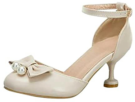 Große Kinder Mädchen Sandalen Low Heel Kleid Schuhe Hochzeit Geschlossene Zehen Fliege High Heels Thermostiefel Jagdstiefel (Beige, 35.5 Big Kids)
