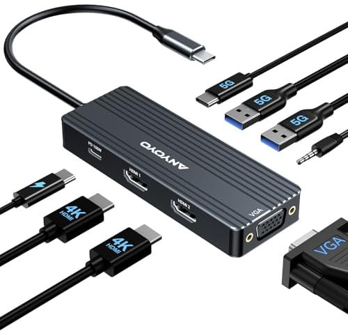 USB C Docking Station Dual Monitor,ANYOYO Triple Display USB C Dock,8 in 1 Laptop Dockingstation mit 2 * 4K HDMI und VGA,PD 100W,Audio,3*USB A/C 3.0 Adapter Compatible with Windows, MacBook, Dell, HP