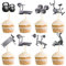 Blumomon 28Pcs Black Gym Themed Cake Decorations For Sports Equipment, Cupcake Toppers For Fitness Parties, Fitness Themed Birthday Party Supplies