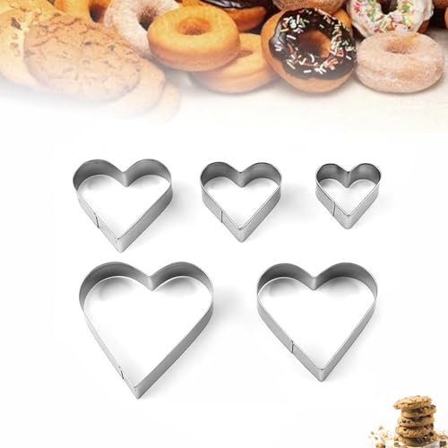 CXNXFD 5 Stück Ausstechformen Herzbackform SetHerzförmige Ausstechformen-Set, Herz Keksausstecher,Edelstahl,ausstechformen zum Valentinstag