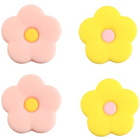 GORGECRAFT Lot de 1 Capuchons de Pouce Joycon en Silicone Souple et Antidérapant Motif Floral Rose et Jaune Compatible avec Les Joysticks Analogiques et Les Accessoires de la Manette Switch