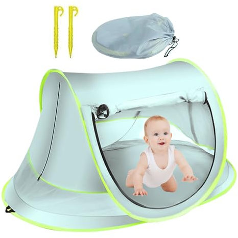 mumisuto Tente De Plage Pop Up Bébé, Tente De Voyage Portable, Protection Solaire UV UPF 50+, avec Sac De Transport Et Piquets pour Plage, Jardin, Camping (Bleu, 109x65x50cm)
