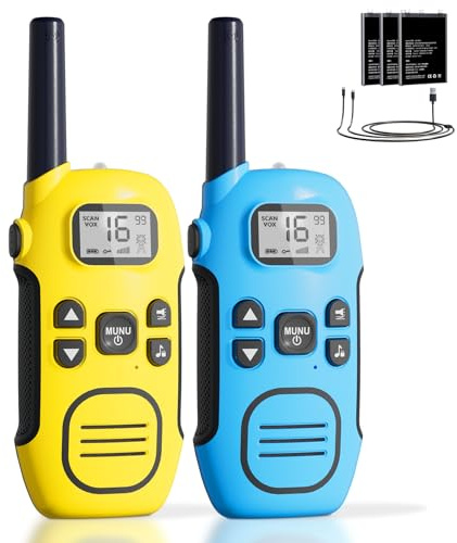 DURLK Walkie Talkie Kinder Aufladbar, 2er Set Funkgeräte Walki Talki mit Li-ion Akku, 16 Kanäle, bis zu 5 km Reichweite VOX Taschenlampe USB-C, Geschenke für Jungen Mädchen Draußen, Camping, Wandern