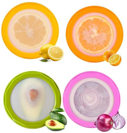 Kitchen Storage Covers – Silicone Vegetable Sealers, Flexible Produce Wraps | Airtight Onion Lemon Keeper Set, Multiuse Cheese Snack Storage for Onion Lemon Avocado Cheese Salad and Freezer Meal