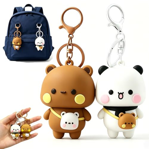 2 Stück Bubu Dudu Schlüsselanhänger, Bubu Dudu, Cartoon Panda Paar Schlüsselanhänger, Dudu Bubu, Niedlicher Handtaschen Schlüssel Anhänger für Kinder, Mädchen, Rucksack Anhänger, Pärchen Geschenke
