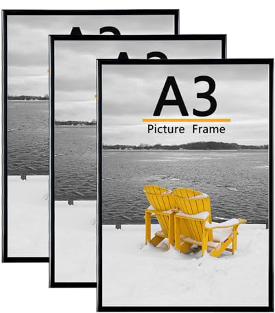 Baoee 3er Pack A3 Bilderrahmen, A3 Bilderrahmen Schwarz für die Fotogalerie - Einschubleisten, horizontale oder vertikale Wandmontage