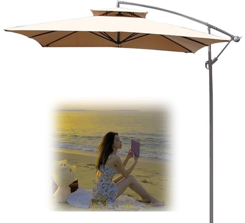 QUSYZD 8 Fuß quadratischer Terrassenschirm, Sonnenschutz-Freiarmschirm für den Außenbereich, Khakifarbener versetzter Schirm, für Gartendeckpool,