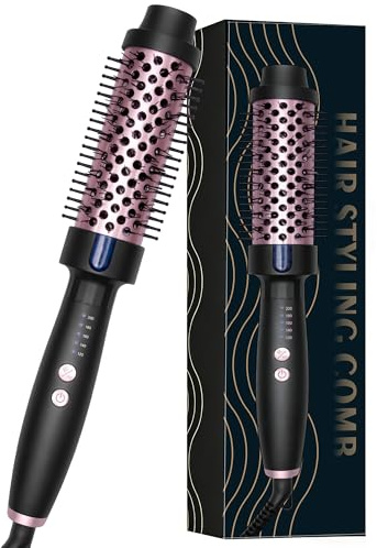 UKLISS Thermobürste 38mm, Thermal Brush LCD-Anzeige 120-200℃, Schwarz Rosa | 3 in 1 Pro Ionische Thermo Rundbürste, Hot Brush Doppelspannung für Reise