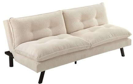 Riess Ambiente Modernes Schlafsofa COCOONING - 190x80x87/100cm - beige, 3-Sitzer Couch mit Schlaffunktion, Cord