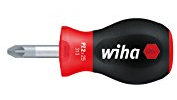 Wiha Schraubendreher SoftFinish® Pozidriv mit kurzer Rundklinge, Stubby (26973) PZ3 x 25 mm ergonomischer Griff für kraftvolles Drehen, Allrounder für Industrie und Handwerk
