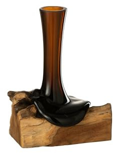 J-Line Vase Haut sur Pied Gamal Bois/Verre Recyclé Naturel/Brun Large