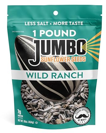 JUMBO Sunflower Seeds to Eat, Wild Ranch, 1 lb (16 oz) Bags (6 Pack) - Roasted In-Shell Ranch Sunflower Seeds, Big Bag Snack, Resealable