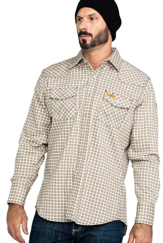 Wrangler Riggs Workwear Men's Flame Resistant Western Long Sleeve Two Pocket Snap Shirt - Beige - Large