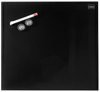 Nobo Glas-Whiteboard Kleine Magnetische Wandtafel, Trocken Abwischbare Glas-Oberfläche, Rahmenlos, Unsichtbare Wandmontage, 450 x 450 mm, Inkl. Markerstift und Magneten, Schwarz, 1903951