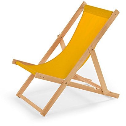 IMPWOOD Liegestuhl klappbar Holz - Sonnenliege aus Buchenholz bis 120 Kg Holzklappstuhl für Balkon, Strand und Terrasse & Camping - Gartenliege Strandliege (Gelb)