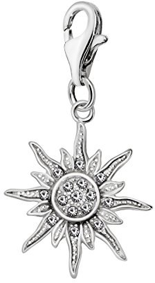Quiges Charm Anhänger Weiß Zirkonia Sonne 925 Silber mit Karabinerverschluss für Bettelarmband
