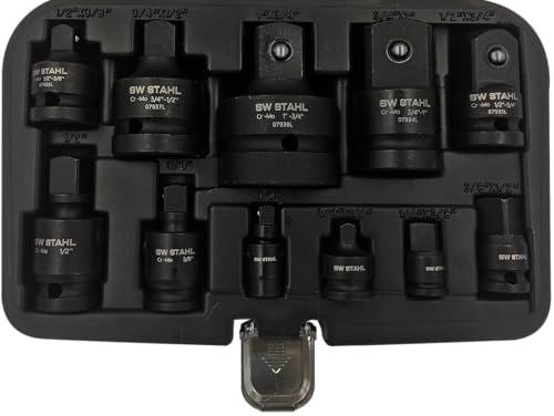 SW-Stahl 07935L Impact-Adaptersatz, 11-tlg. Schlagschrauber-Zubehör | Kraft-Adapter und Kugelgelenksatz aus Chrom-Molybdän-Stahl - Größen 1/4 bis 1 Zoll - Hochwertiges Steckschlüssel-Sortiment