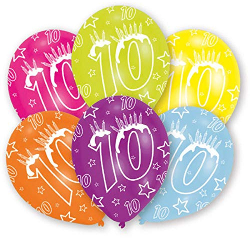Amscan INT995709 - 6 Latexballons Globaldruck 10 Jahre sortiert 27,5 cm / 11, Luftballon